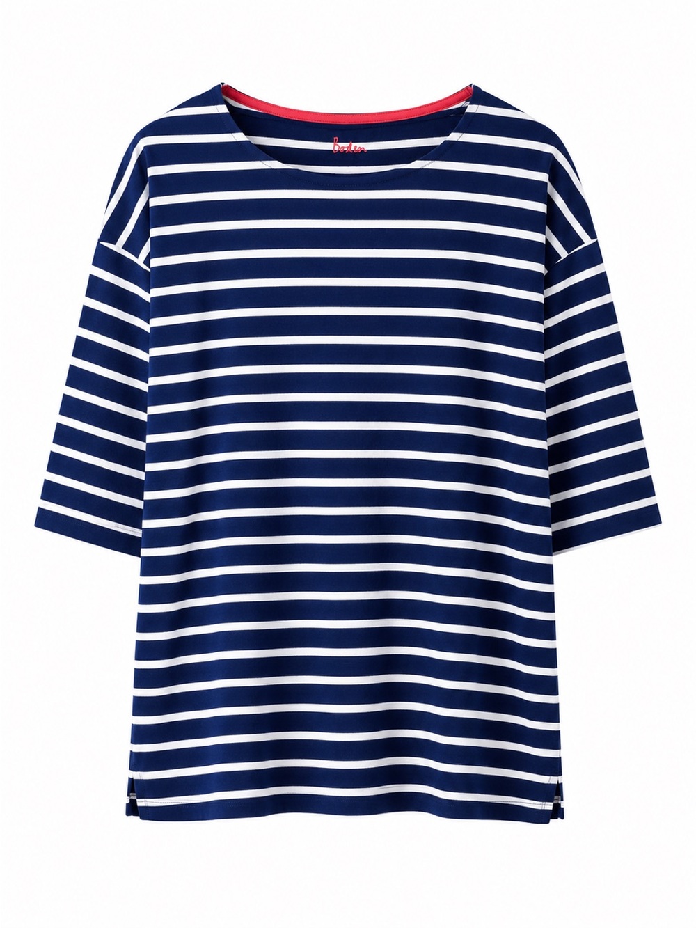 Boden Breton Stripe Top Womens 10R Navy White Nautical Cotton 3/4 Sleeve Tunic